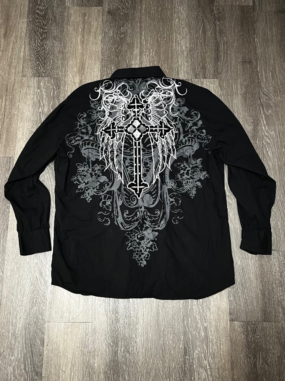 Y2k 2000s Embroidered Button Up Shirt Men's XXL Black Pearl Snap Buttons Danesi